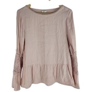 Joie Long Bell Sleeve Boat Neck Lace And Ruffle Blouse Light Pink Size S